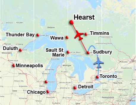 Toronto airline and charter connection options to Hearst Ontario